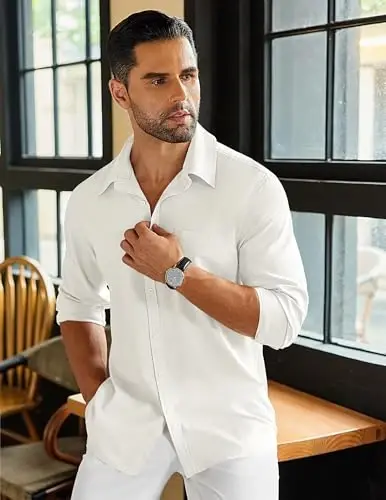 COOFANDY Men's Long Sleeve Buttons Down Shirts Casual Button Up Shirts Beach Linen Shirt Untucked Dress Shirt - COOFANDY (1)
