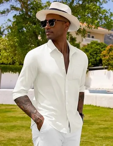 COOFANDY Men's Long Sleeve Buttons Down Shirts Casual Button Up Shirts Beach Linen Shirt Untucked Dress Shirt - 3