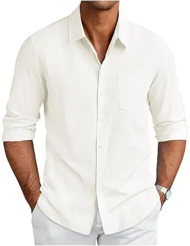 COOFANDY Men's Long Sleeve Buttons Down Shirts Casual Button Up Shirts Beach Linen Shirt Untucked Dress Shirt - COOFANDY