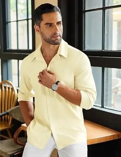 COOFANDY Men's Long Sleeve Buttons Down Shirts Casual Button Up Shirts Beach Linen Shirt Untucked Dress Shirt - COOFANDY (1)