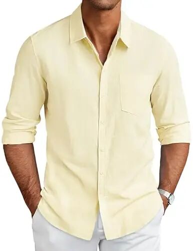 COOFANDY Men's Long Sleeve Buttons Down Shirts Casual Button Up Shirts Beach Linen Shirt Untucked Dress Shirt - 1