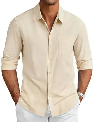 COOFANDY Men's Long Sleeve Buttons Down Shirts Casual Button Up Shirts Beach Linen Shirt Untucked Dress Shirt - 1