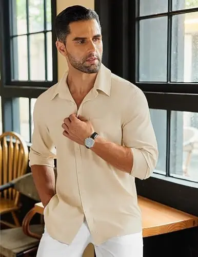COOFANDY Men's Long Sleeve Buttons Down Shirts Casual Button Up Shirts Beach Linen Shirt Untucked Dress Shirt - COOFANDY (1)