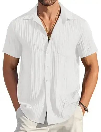 COOFANDY Men's Short Sleeve Button Down Shirt Casual Summer Beach Untucked Vacation Textured Shirts with Pocket 