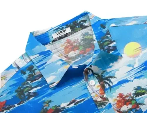 COOFANDY Men's Short Sleeve Button Down Shirt Casual Summer Beach Untucked Vacation Textured Shirts with Pocket - 4
