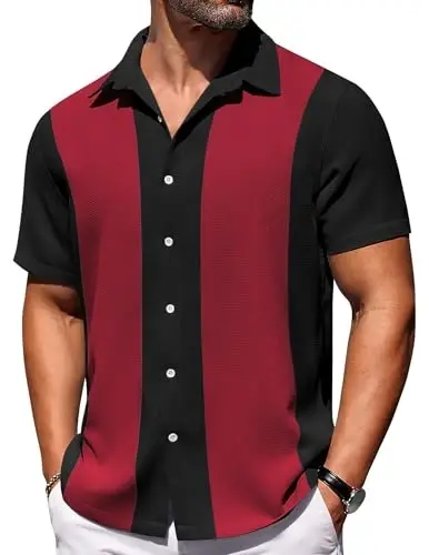 COOFANDY Mens Short Sleeve Button Down Shirts Waffle Shirt Casual Beach Summer Shirts Wrinkle Free Vacation Shirts - 1