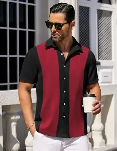 COOFANDY Mens Short Sleeve Button Down Shirts Waffle Shirt Casual Beach Summer Shirts Wrinkle Free Vacation Shirts - 2