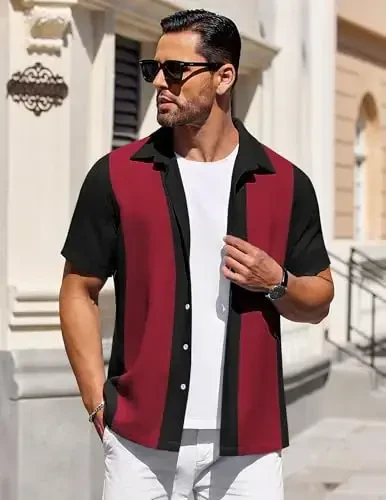 COOFANDY Mens Short Sleeve Button Down Shirts Waffle Shirt Casual Beach Summer Shirts Wrinkle Free Vacation Shirts - 3