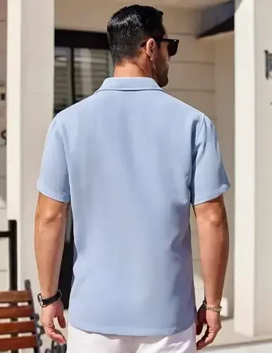 COOFANDY Mens Short Sleeve Button Down Shirts Waffle Shirt Casual Beach Summer Shirts Wrinkle Free Vacation Shirts - 4