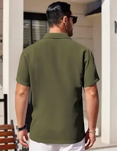 COOFANDY Mens Short Sleeve Button Down Shirts Waffle Shirt Casual Beach Summer Shirts Wrinkle Free Vacation Shirts - 4
