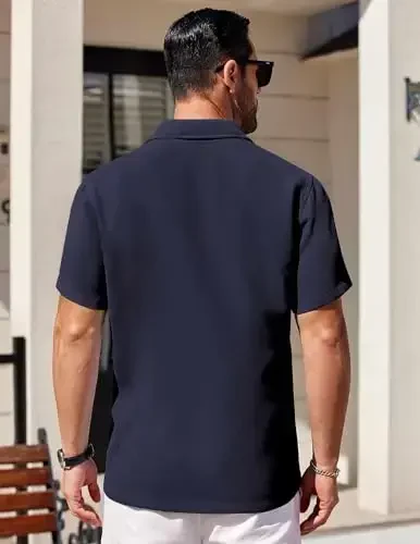 COOFANDY Mens Short Sleeve Button Down Shirts Waffle Shirt Casual Beach Summer Shirts Wrinkle Free Vacation Shirts - 4