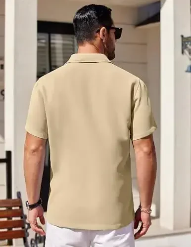 COOFANDY Mens Short Sleeve Button Down Shirts Waffle Shirt Casual Beach Summer Shirts Wrinkle Free Vacation Shirts - 4