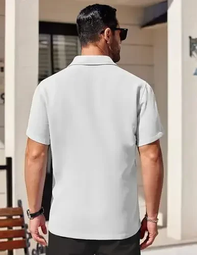 COOFANDY Mens Short Sleeve Button Down Shirts Waffle Shirt Casual Beach Summer Shirts Wrinkle Free Vacation Shirts - 4
