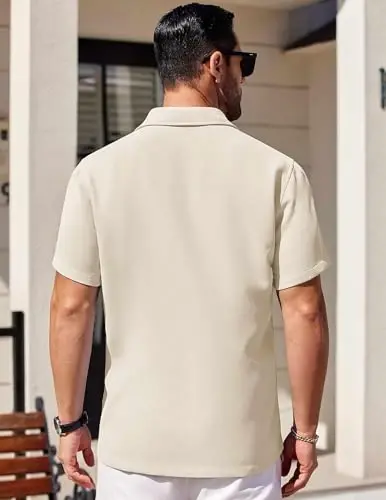 COOFANDY Mens Short Sleeve Button Down Shirts Waffle Shirt Casual Beach Summer Shirts Wrinkle Free Vacation Shirts - 4