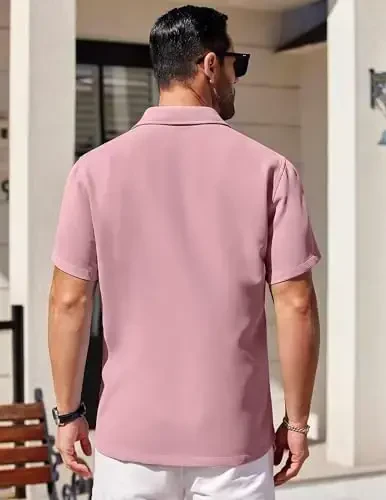 COOFANDY Mens Short Sleeve Button Down Shirts Waffle Shirt Casual Beach Summer Shirts Wrinkle Free Vacation Shirts - 4