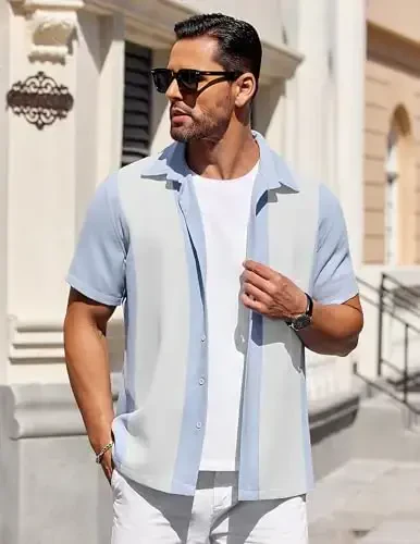 COOFANDY Mens Short Sleeve Button Down Shirts Waffle Shirt Casual Beach Summer Shirts Wrinkle Free Vacation Shirts - 3