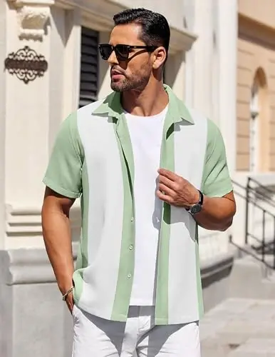 COOFANDY Mens Short Sleeve Button Down Shirts Waffle Shirt Casual Beach Summer Shirts Wrinkle Free Vacation Shirts - 3