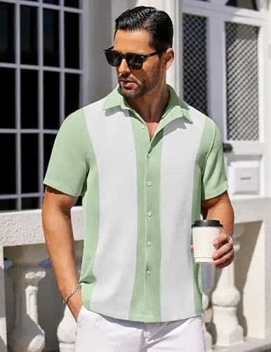 COOFANDY Mens Short Sleeve Button Down Shirts Waffle Shirt Casual Beach Summer Shirts Wrinkle Free Vacation Shirts - 2