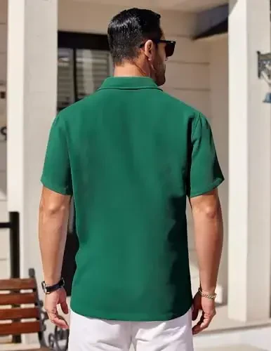 COOFANDY Mens Short Sleeve Button Down Shirts Waffle Shirt Casual Beach Summer Shirts Wrinkle Free Vacation Shirts - 4