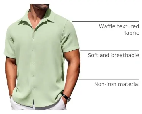 COOFANDY Mens Short Sleeve Button Down Shirts Waffle Shirt Casual Beach Summer Shirts Wrinkle Free Vacation Shirts - 4