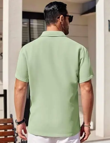 COOFANDY Mens Short Sleeve Button Down Shirts Waffle Shirt Casual Beach Summer Shirts Wrinkle Free Vacation Shirts - 5