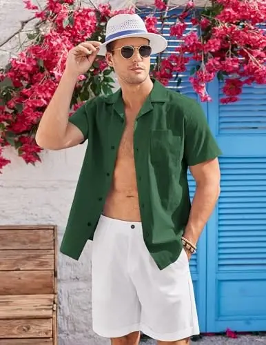 COOFANDY Men's Short Sleeve Casual Shirt Summer Button Down Shirt Travel Vacation Shirt - COOFANDY (1)