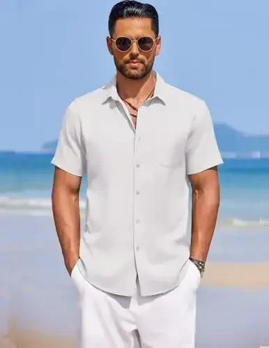 COOFANDY Men's Summer Beach Vacation Shirt Casual Button Down Short Sleeve Shirt Hawaiian Tropical Resort Wear - 3