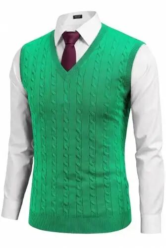 COOFANDY Men's Sweater Vest Cable Knitted V Neck Slim Fit Sleeveless Pullover Sweater - COOFANDY
