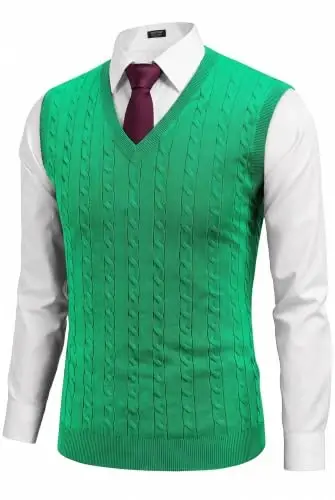 COOFANDY Men's Sweater Vest Cable Knitted V Neck Slim Fit Sleeveless Pullover Sweater - 1