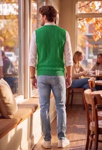 COOFANDY Men's Sweater Vest Cable Knitted V Neck Slim Fit Sleeveless Pullover Sweater - 3