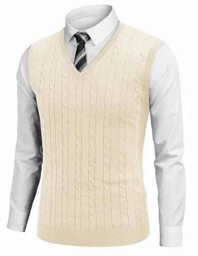 COOFANDY Men's Sweater Vest Cable Knitted V Neck Slim Fit Sleeveless Pullover Sweater - COOFANDY