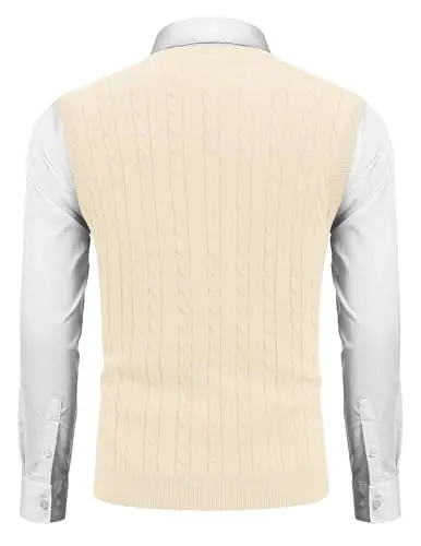 COOFANDY Men's Sweater Vest Cable Knitted V Neck Slim Fit Sleeveless Pullover Sweater - 4