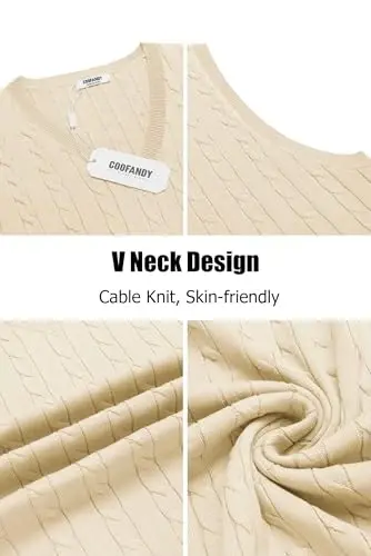 COOFANDY Men's Sweater Vest Cable Knitted V Neck Slim Fit Sleeveless Pullover Sweater - 5
