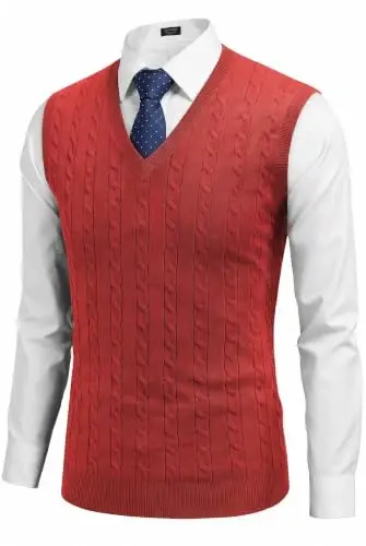 COOFANDY Men's Sweater Vest Cable Knitted V Neck Slim Fit Sleeveless Pullover Sweater - 1