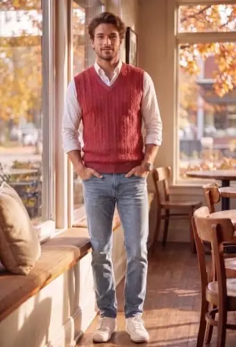 COOFANDY Men's Sweater Vest Cable Knitted V Neck Slim Fit Sleeveless Pullover Sweater - 2