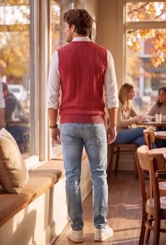 COOFANDY Men's Sweater Vest Cable Knitted V Neck Slim Fit Sleeveless Pullover Sweater - 3