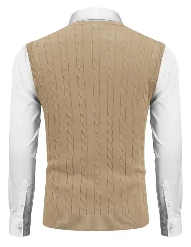 COOFANDY Men's Sweater Vest Cable Knitted V Neck Slim Fit Sleeveless Pullover Sweater - 4