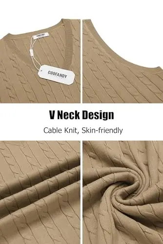 COOFANDY Men's Sweater Vest Cable Knitted V Neck Slim Fit Sleeveless Pullover Sweater - 5