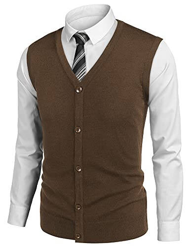 COOFANDY Men's Sweater Vest V Neck Casual Sleeveless Knitted Button Cardigan Vest - 1