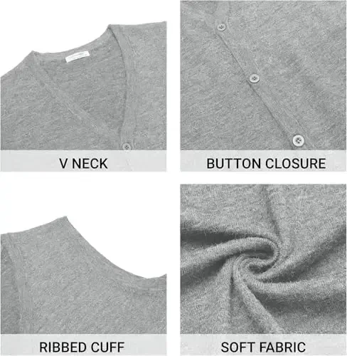 COOFANDY Men's Sweater Vest V Neck Casual Sleeveless Knitted Button Cardigan Vest - 5