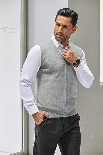 COOFANDY Men's Sweater Vest V Neck Casual Sleeveless Knitted Button Cardigan Vest - 6