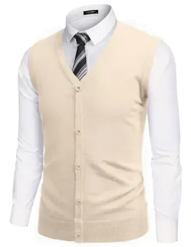 COOFANDY Men's Sweater Vest V Neck Casual Sleeveless Knitted Button Cardigan Vest - COOFANDY