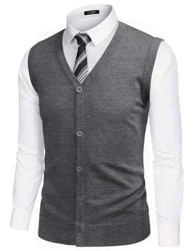 COOFANDY Men's Sweater Vest V Neck Casual Sleeveless Knitted Button Cardigan Vest 