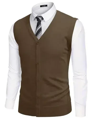 COOFANDY Men's Sweater Vest V Neck Casual Sleeveless Knitted Button Cardigan Vest - MODAZONE