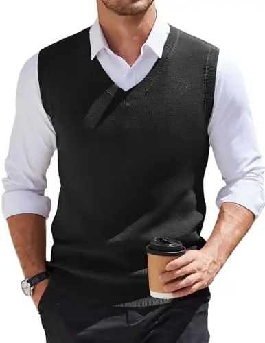 COOFANDY Men's Sweater Vest V Neck Sleeveless Sweater Casual Knitted Vests | Regular Fit, Lightweight, Stretch Soft, Business Casual Matching, Fall Winter Fashion, Classic Design, Durable, Wrinkle-Free - COOFANDY