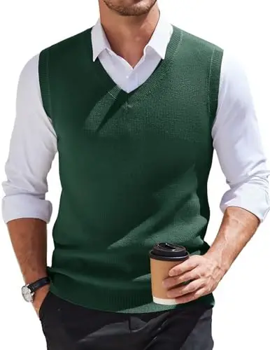 COOFANDY Men's Sweater Vest V Neck Sleeveless Sweater Casual Knitted Vests | Regular Fit, Lightweight, Stretch Soft, Business Casual Matching, Fall Winter Fashion, Classic Design, Durable, Wrinkle-Free - 1