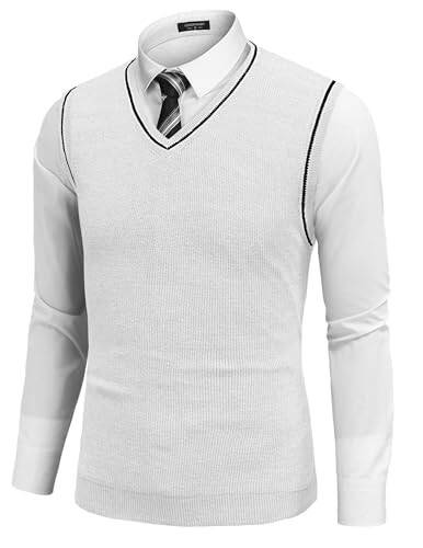 COOFANDY Men's Sweater Vest V Neck Sleeveless Sweater Slim Fit Casual Knitted Pullover Sweater - 3