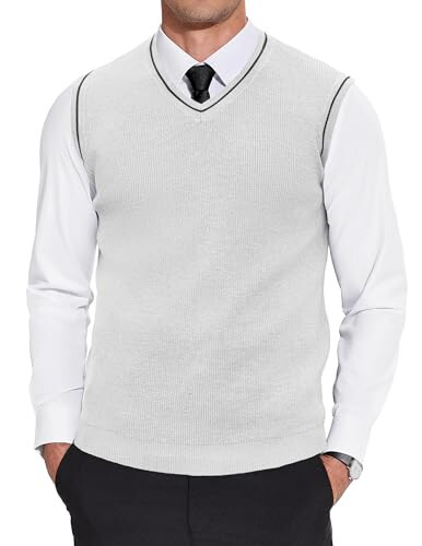 COOFANDY Men's Sweater Vest V Neck Sleeveless Sweater Slim Fit Casual Knitted Pullover Sweater - 1