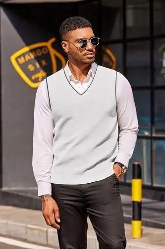 COOFANDY Men's Sweater Vest V Neck Sleeveless Sweater Slim Fit Casual Knitted Pullover Sweater - COOFANDY (1)