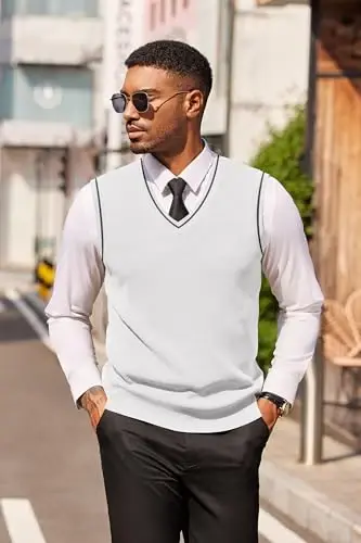 COOFANDY Men's Sweater Vest V Neck Sleeveless Sweater Slim Fit Casual Knitted Pullover Sweater - 3